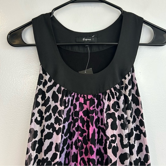 NWT Express 100% Silk Purple Leopard Print Sleeveless A-line Mini Dress Size XS - Picture 2 of 8